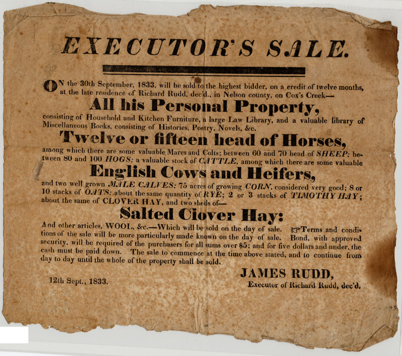 1833 broadside advertisement