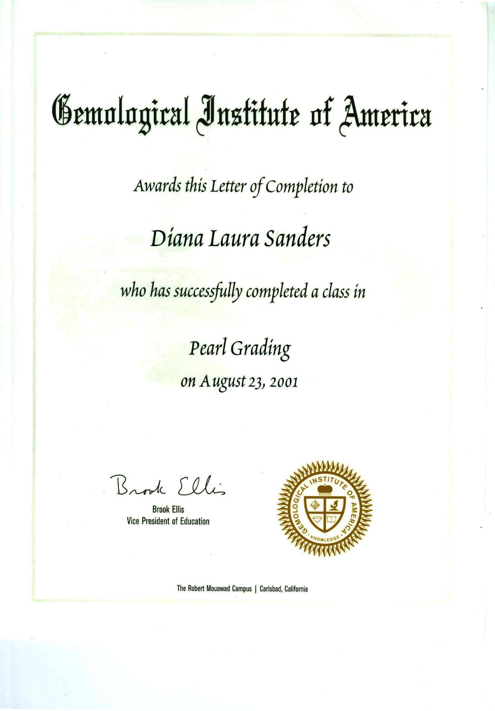 GIA pearls certificate