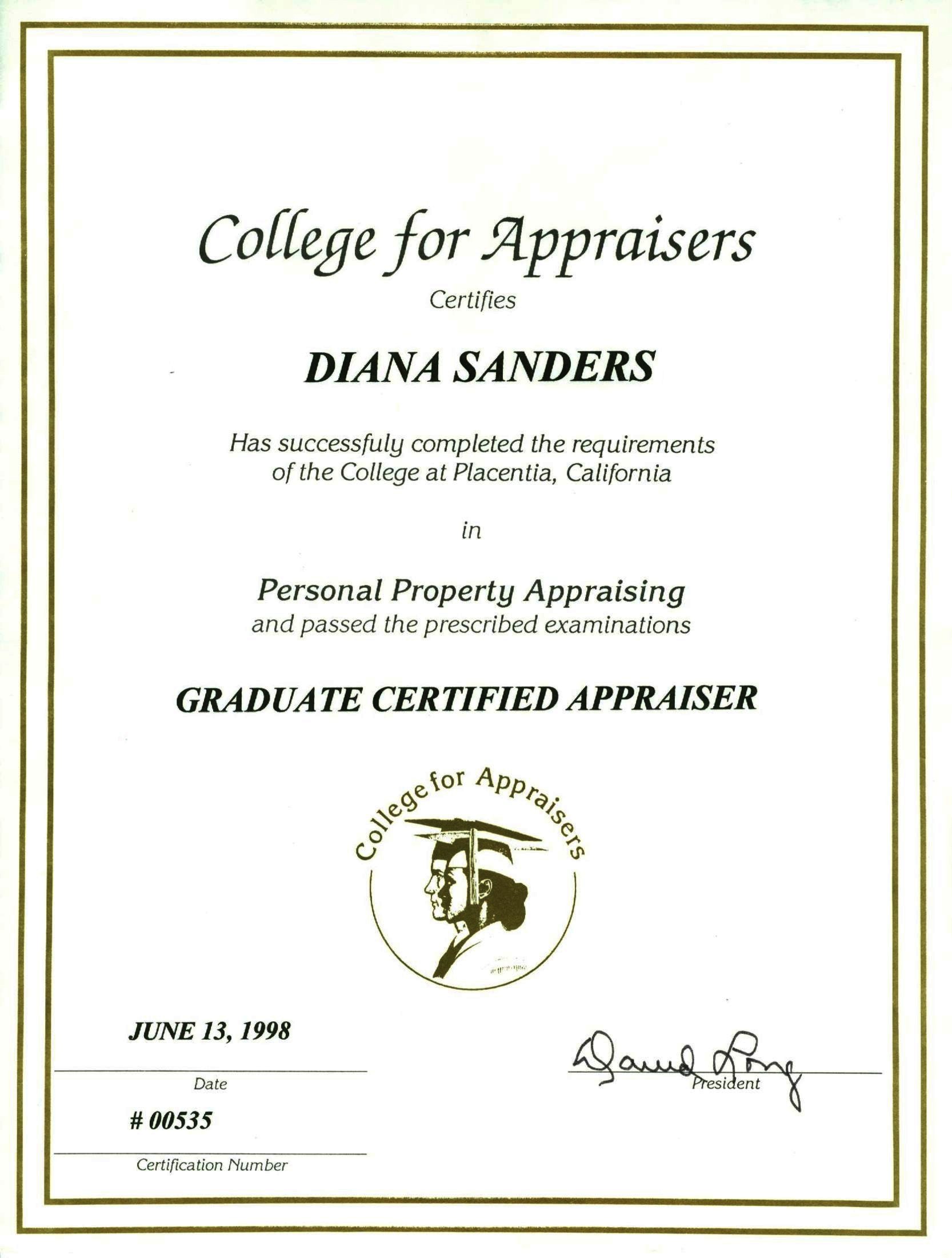 College for Appraisers, Graduate Certified Appraiser